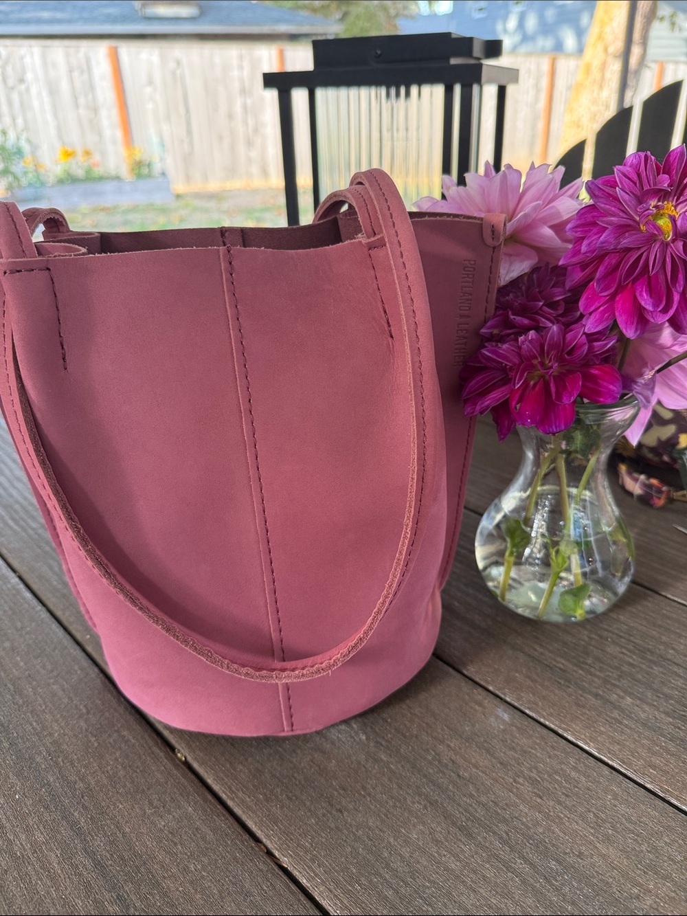 Portland Leather Rosy Pink Leather Bucket Bag - Women's Shoulder Tote